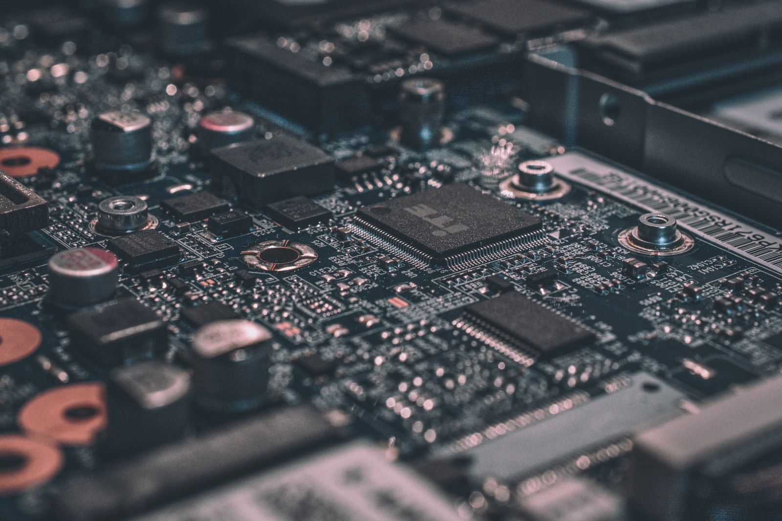 Close-up of a populated printed circuit board